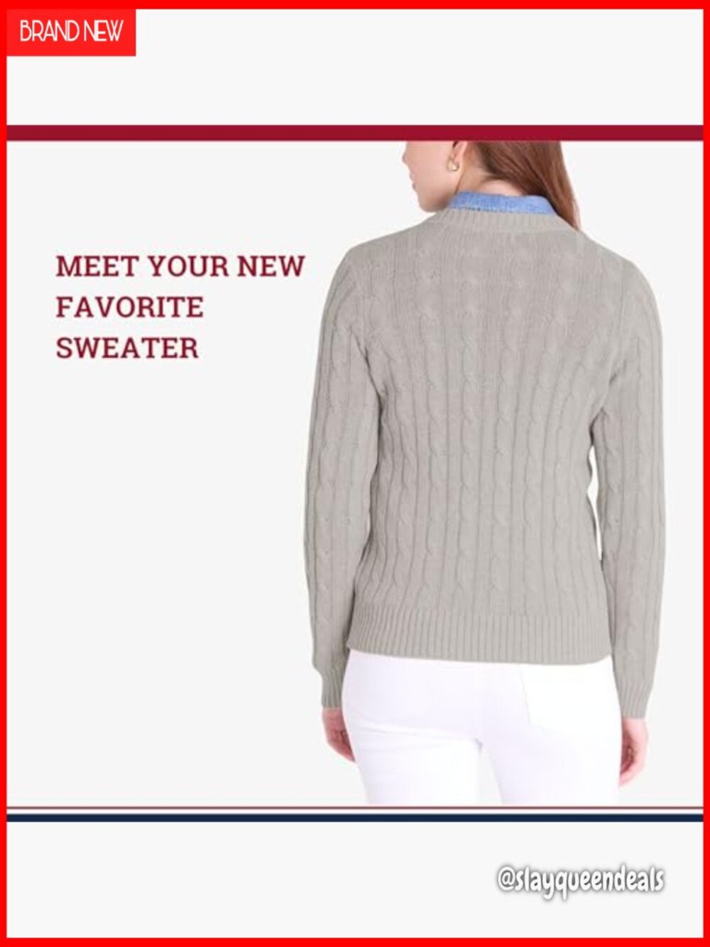 Women's Crew Neck Cable Knit Sweater Long Sleeve Pullover - Picture 5 of 6